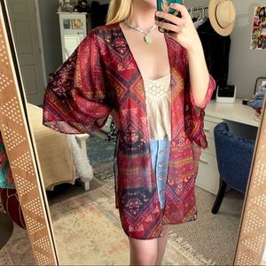 American Eagle Red Paisley Floral Kimono